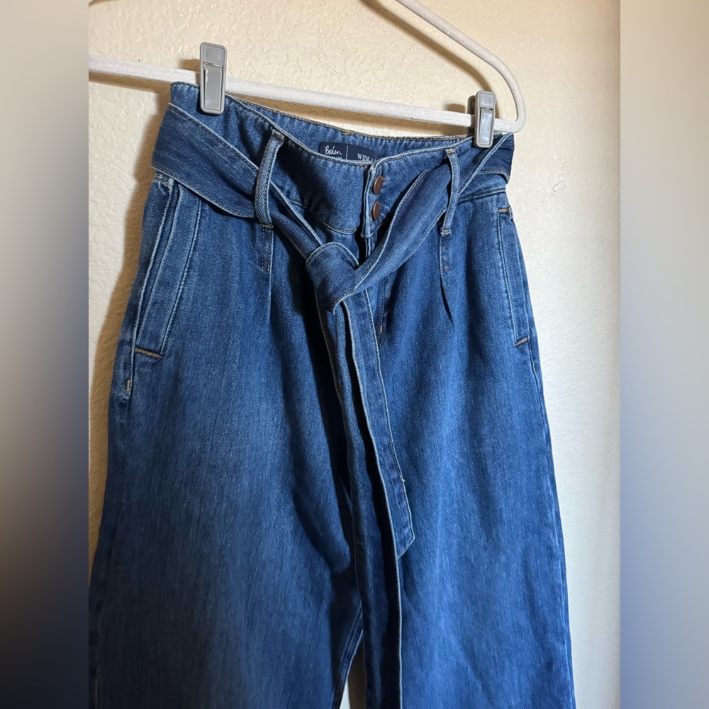 Boden Belted Wide‎ Leg Jeans Size 10 R Blue Business Casual - Picture 3 of 7